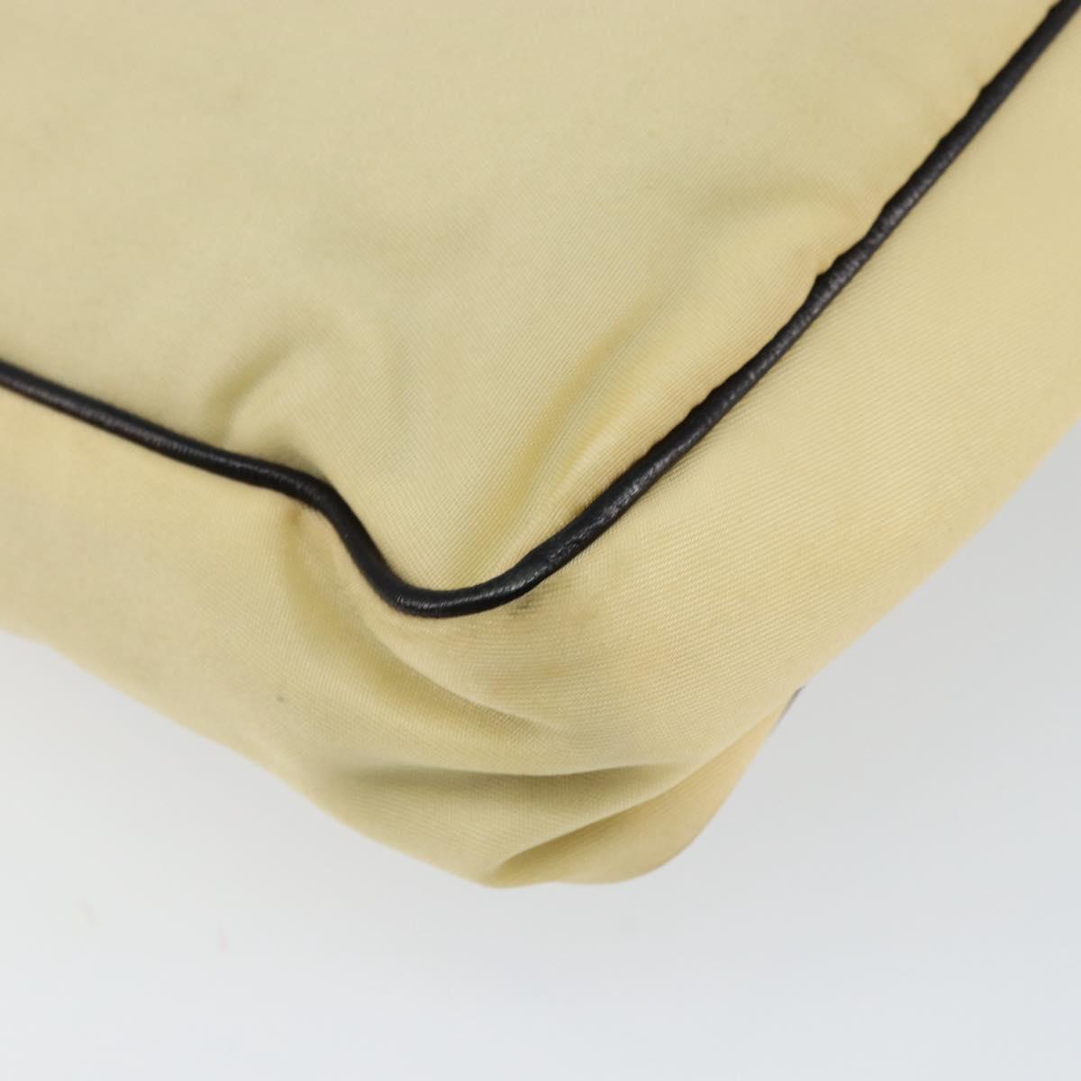 PRADA Hand Bag Nylon Leather Beige Silver Auth BA7765