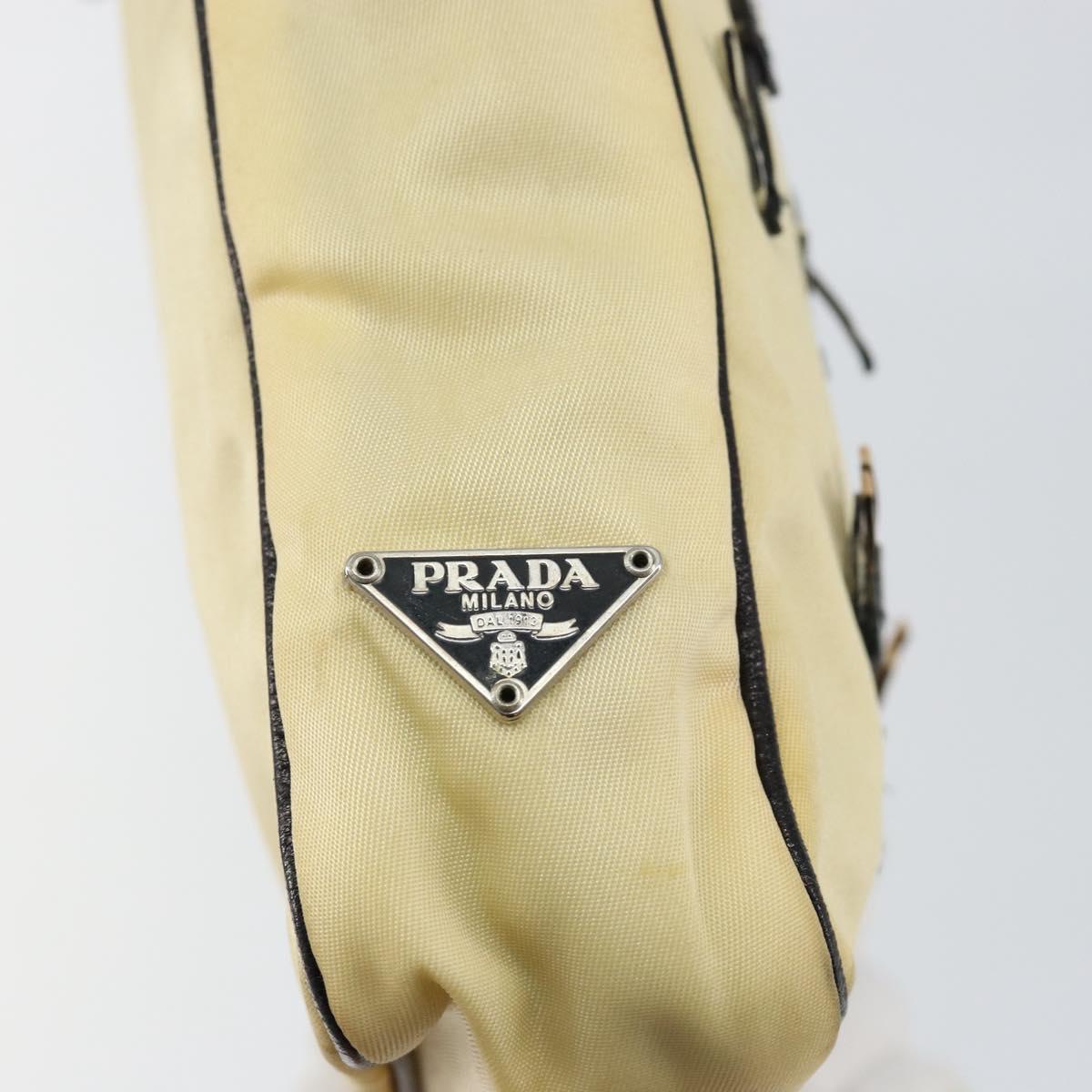 PRADA Hand Bag Nylon Leather Beige Silver Auth BA7765