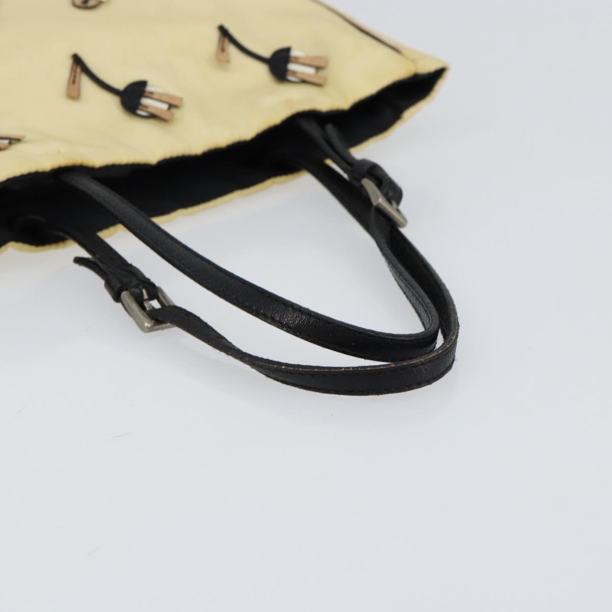 PRADA Hand Bag Nylon Leather Beige Silver Auth BA7765