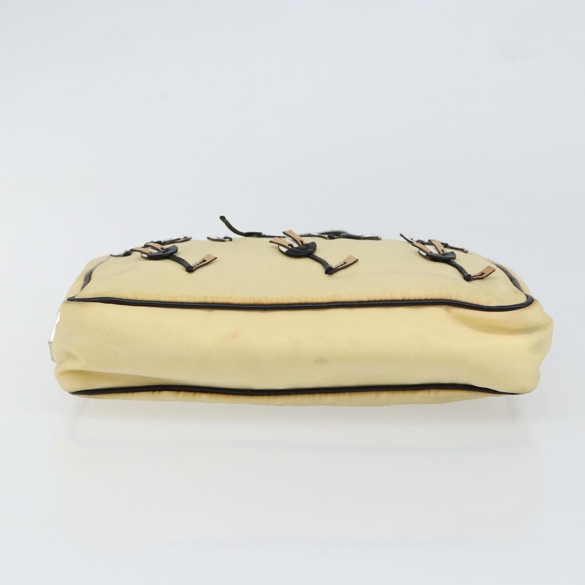 PRADA Hand Bag Nylon Leather Beige Silver Auth BA7765