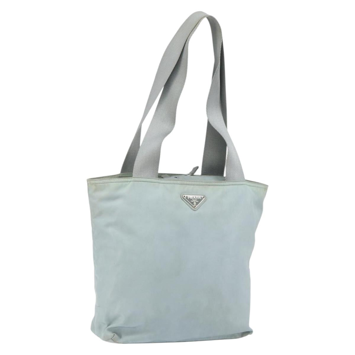 PRADA Tote Bag Nylon Light Blue Silver Auth BA7768