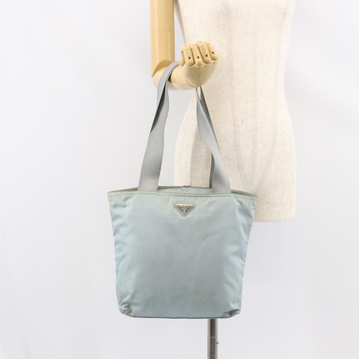 PRADA Tote Bag Nylon Light Blue Silver Auth BA7768