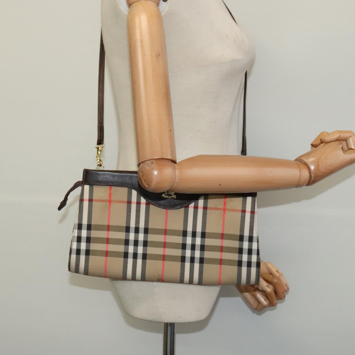 Burberrys Nova Check Shoulder Bag Canvas Beige Gold Auth BA777