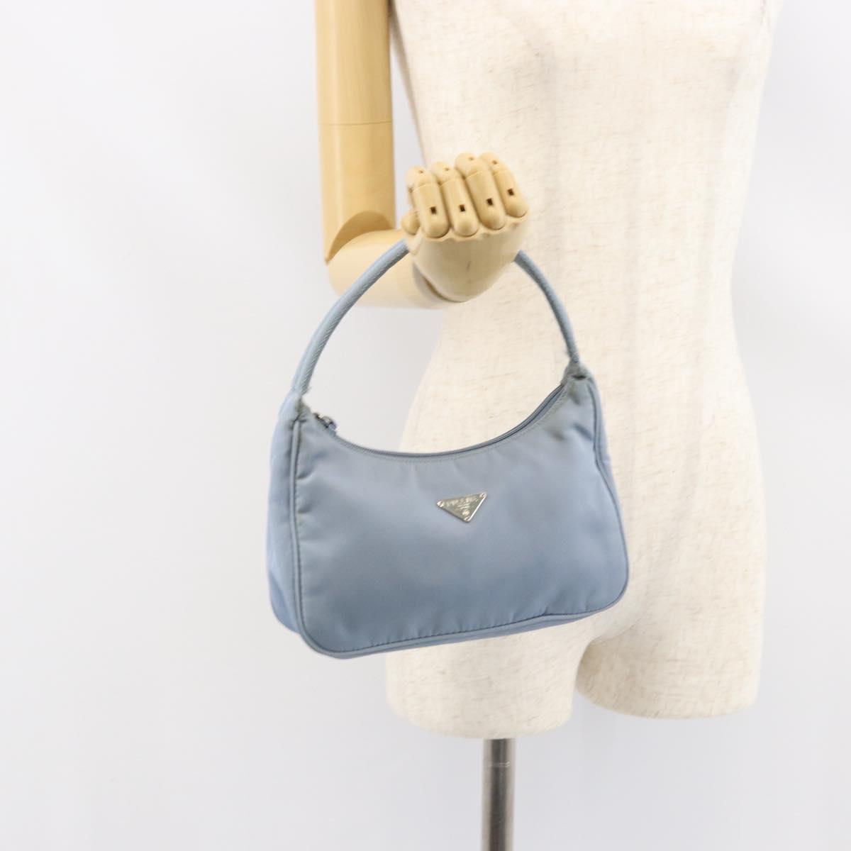 PRADA Hand Bag Nylon Light Blue Silver Auth BA7770