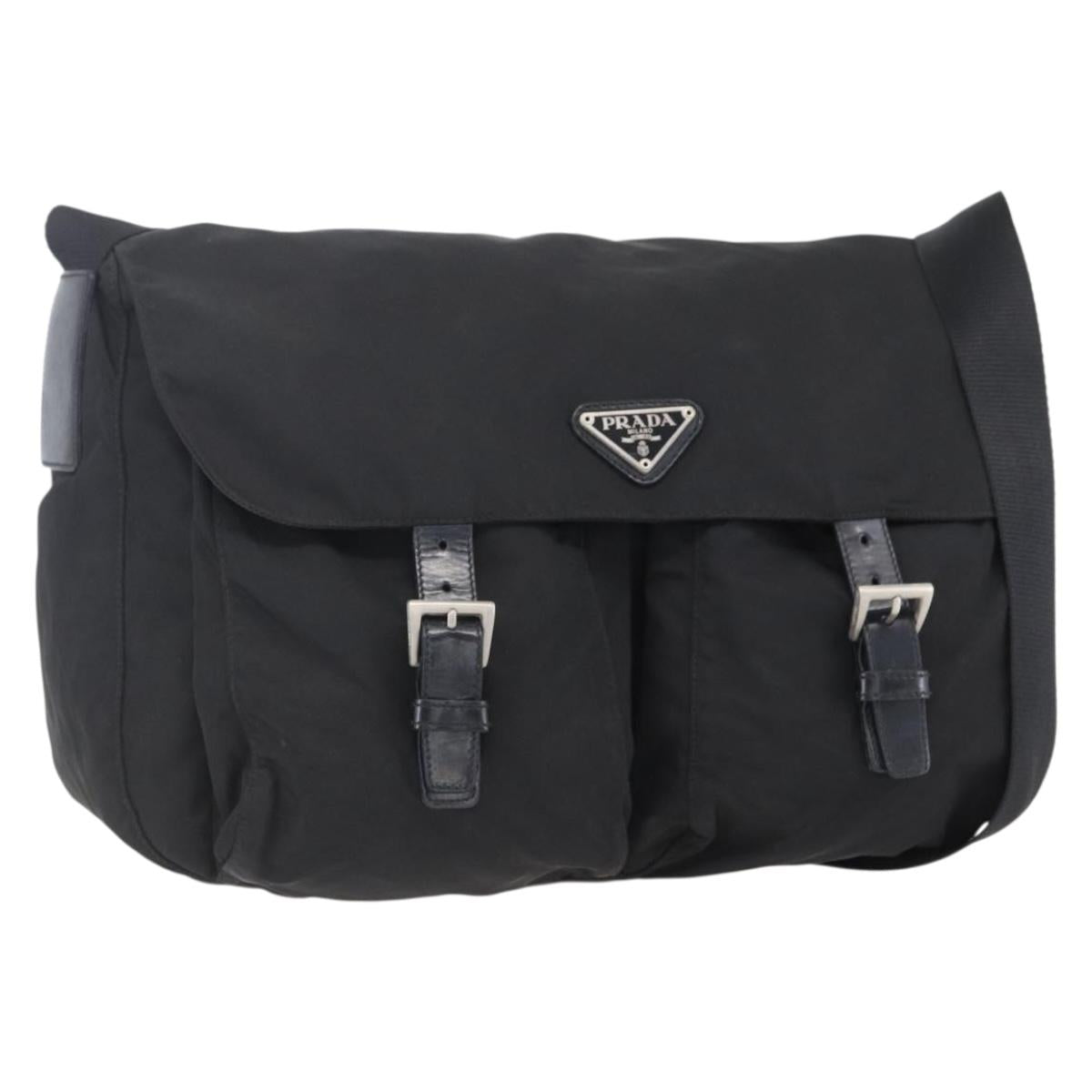 PRADA Shoulder Bag Nylon Black Silver Auth BA7772