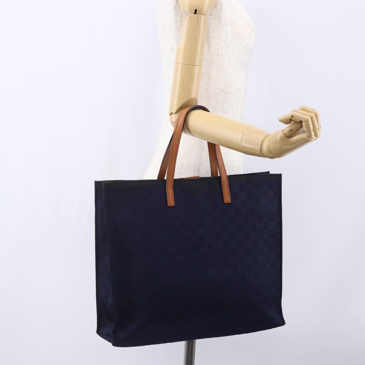 GUCCI GG Canvas Tote Bag Nylon Navy 355732 Auth BA7774