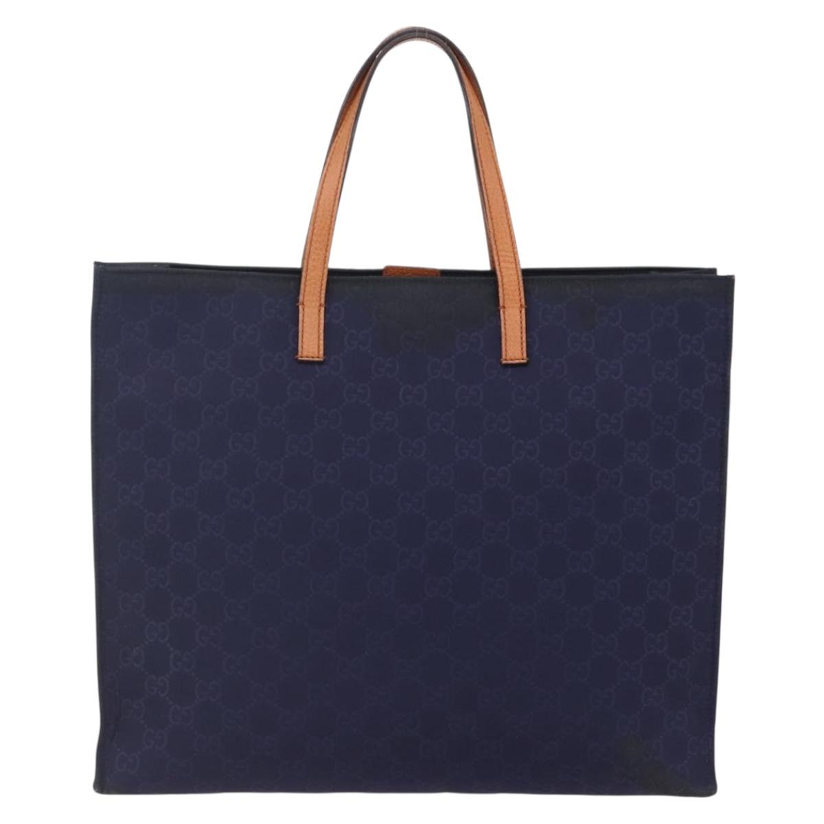 GUCCI GG Canvas Tote Bag Nylon Navy 355732 Auth BA7774
