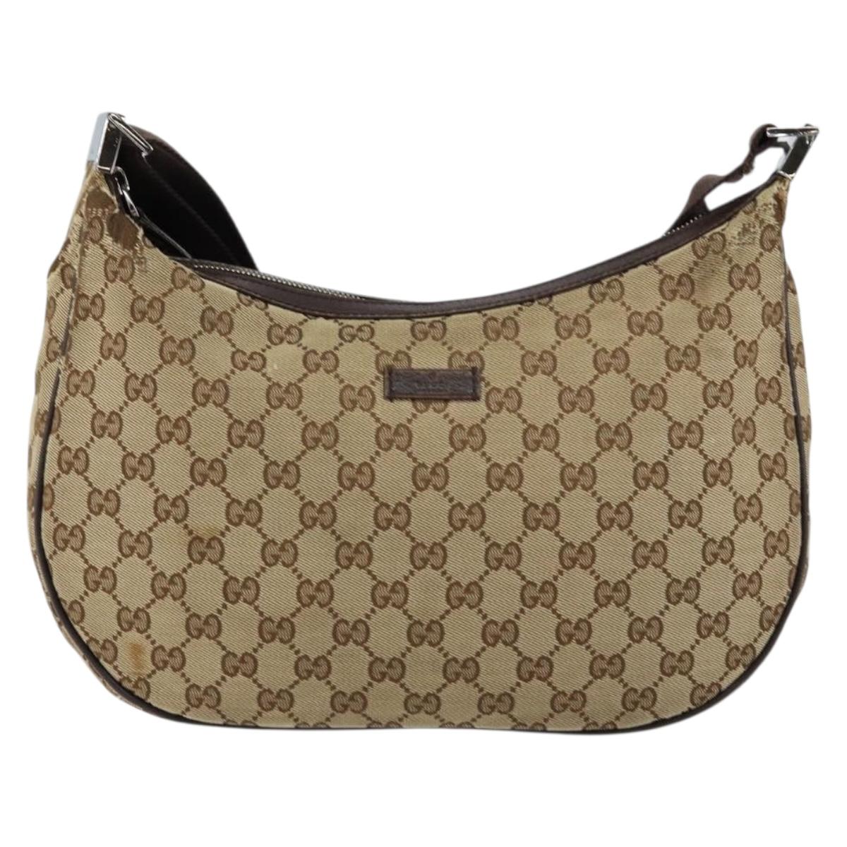 GUCCI GG Canvas Shoulder Bag Beige Silver 122790 Auth BA7775