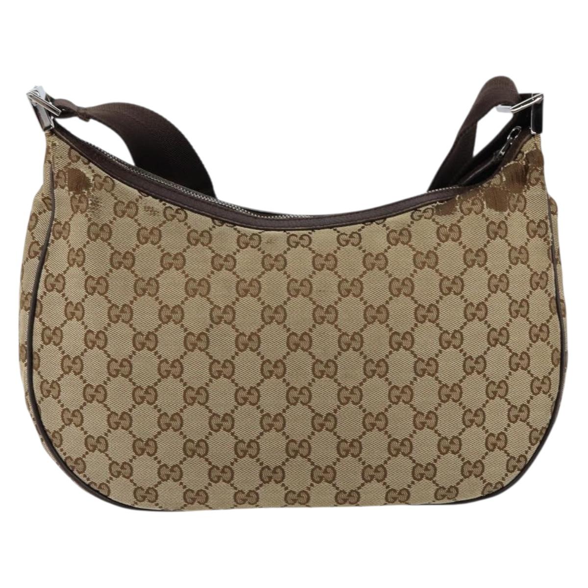 GUCCI GG Canvas Shoulder Bag Beige Silver 122790 Auth BA7775