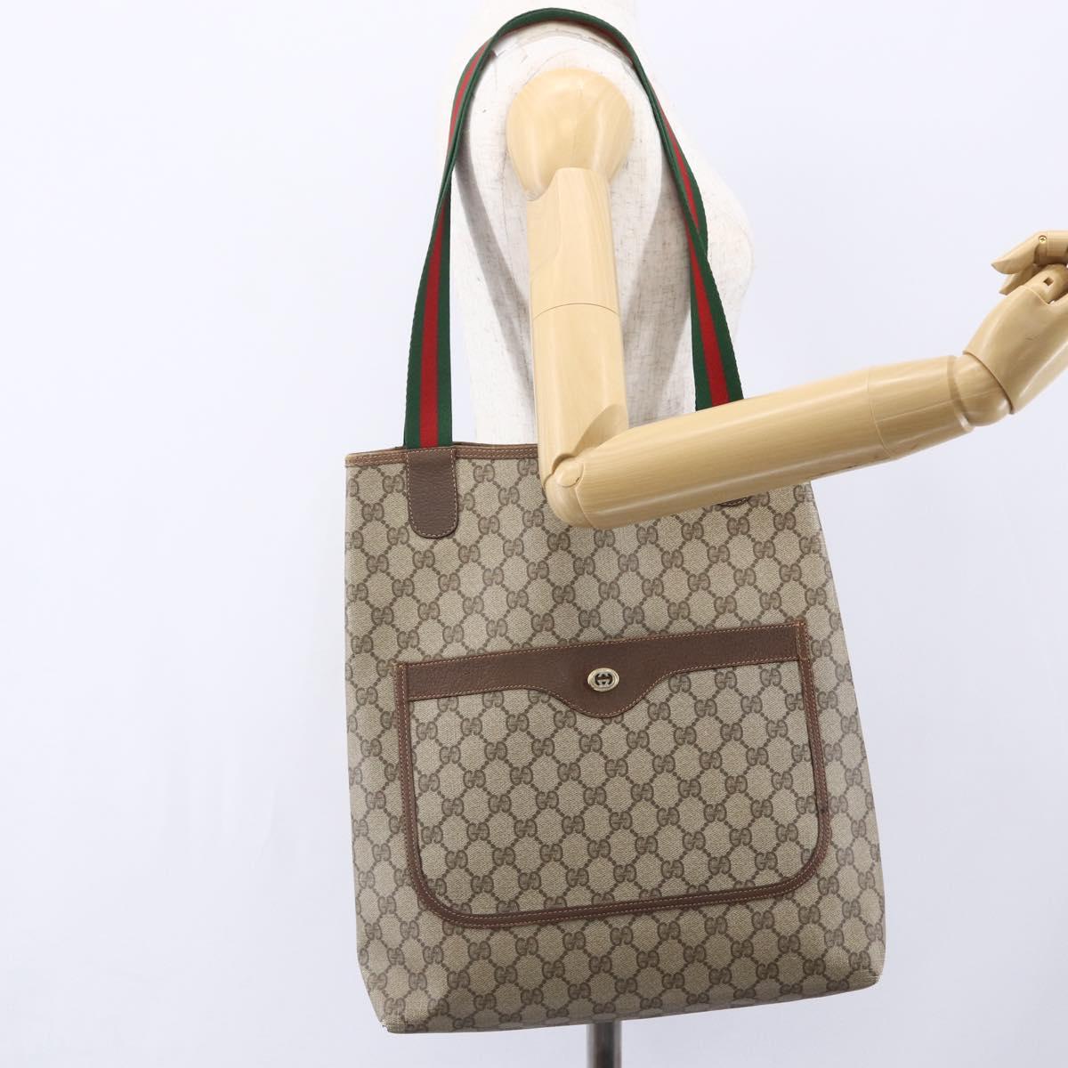 GUCCI GG Supreme Web Sherry Line Tote Bag PVC Beige Red 378 02 003 Auth BA7779