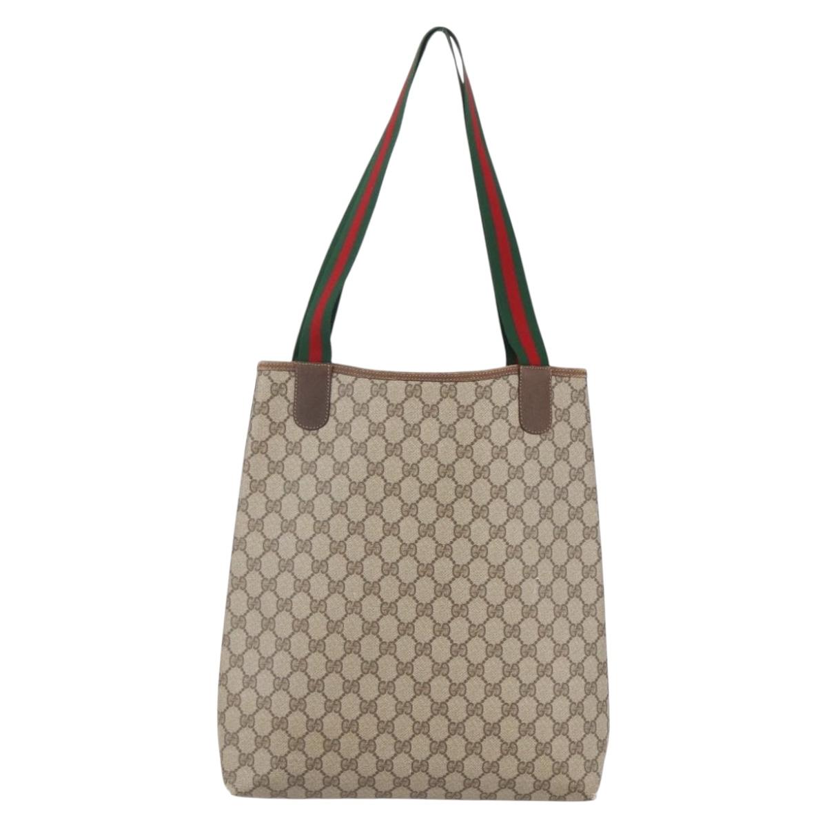 GUCCI GG Supreme Web Sherry Line Tote Bag PVC Beige Red 378 02 003 Auth BA7779