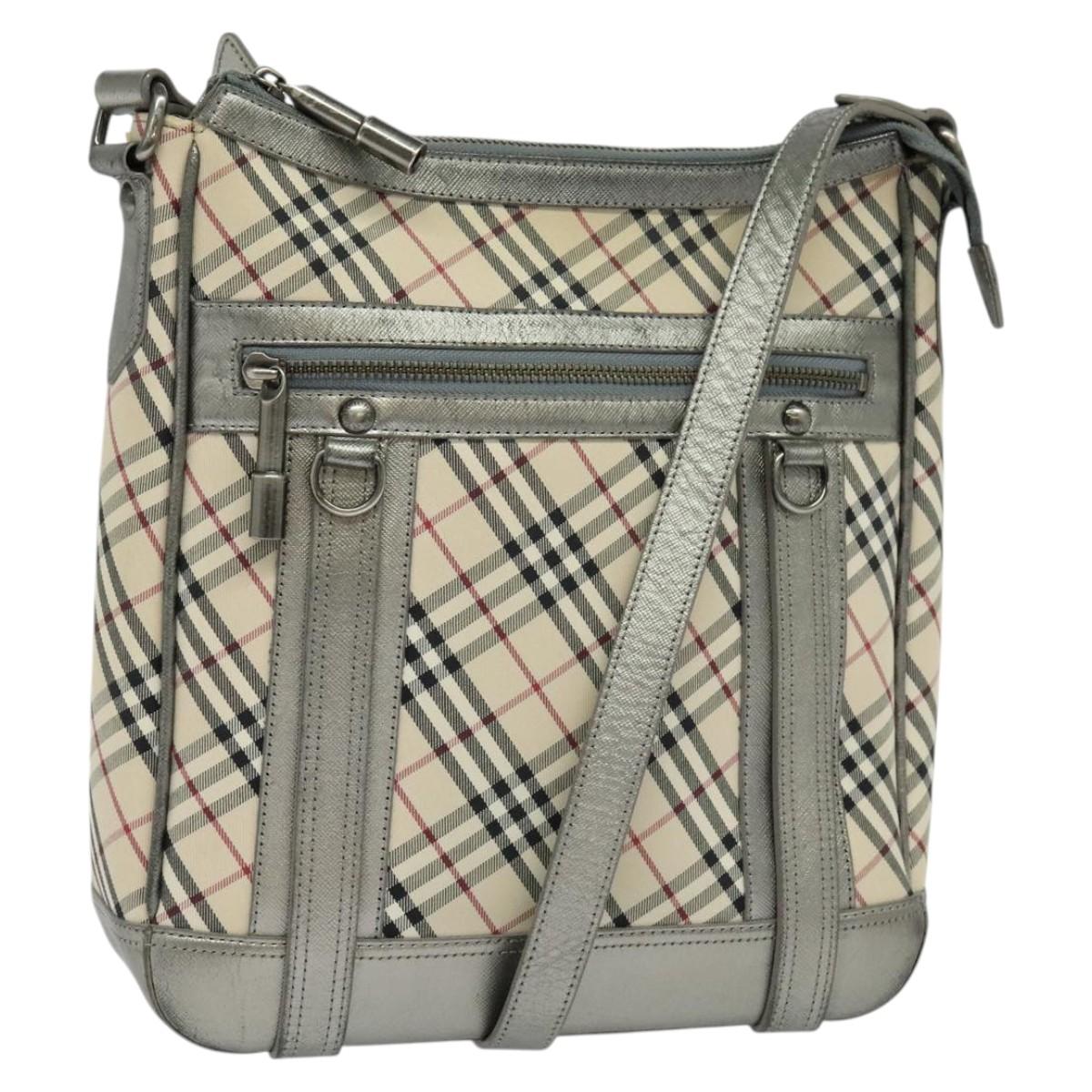 BURBERRY Nova Check Shoulder Bag Canvas Beige Silver Auth BA778