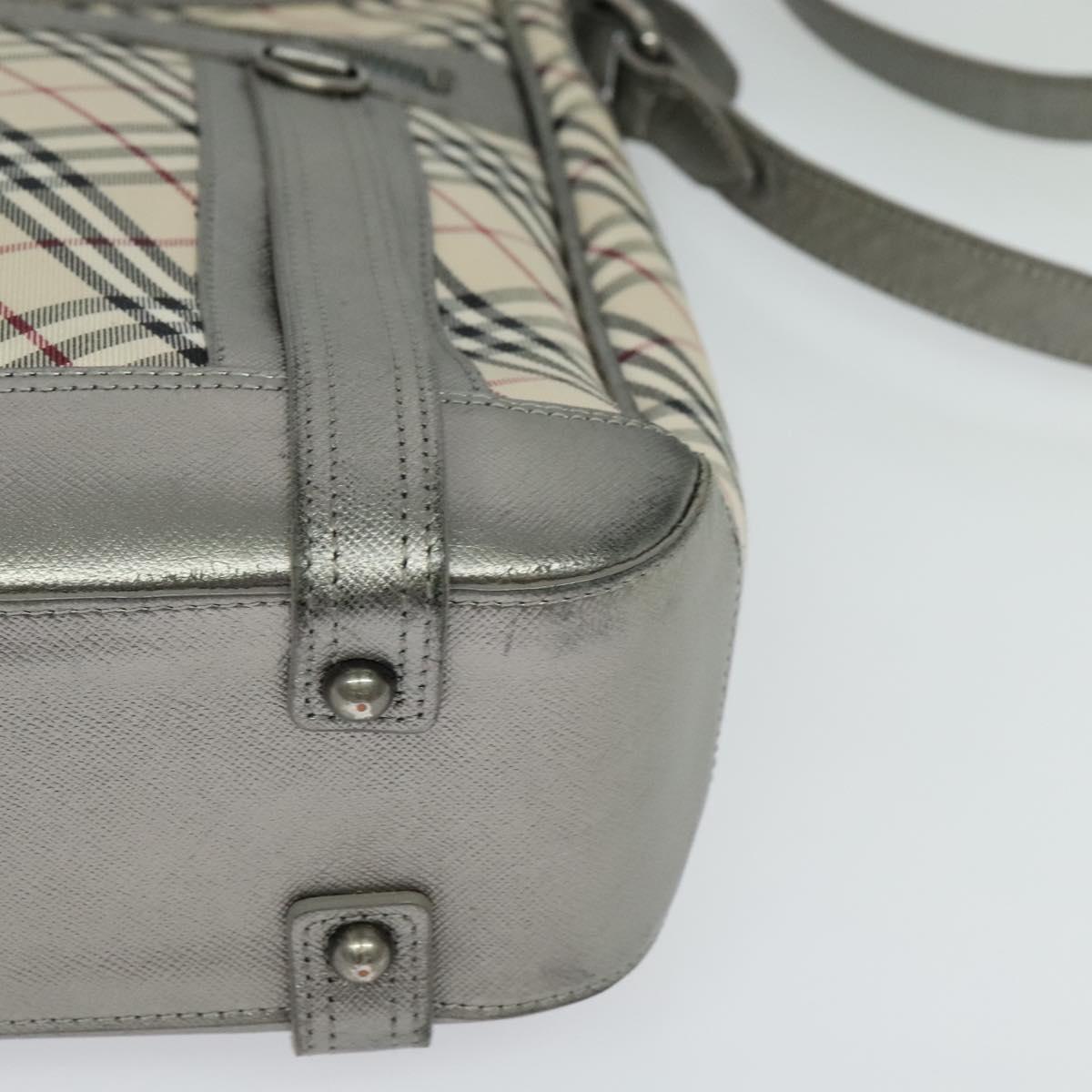 BURBERRY Nova Check Shoulder Bag Canvas Beige Silver Auth BA778