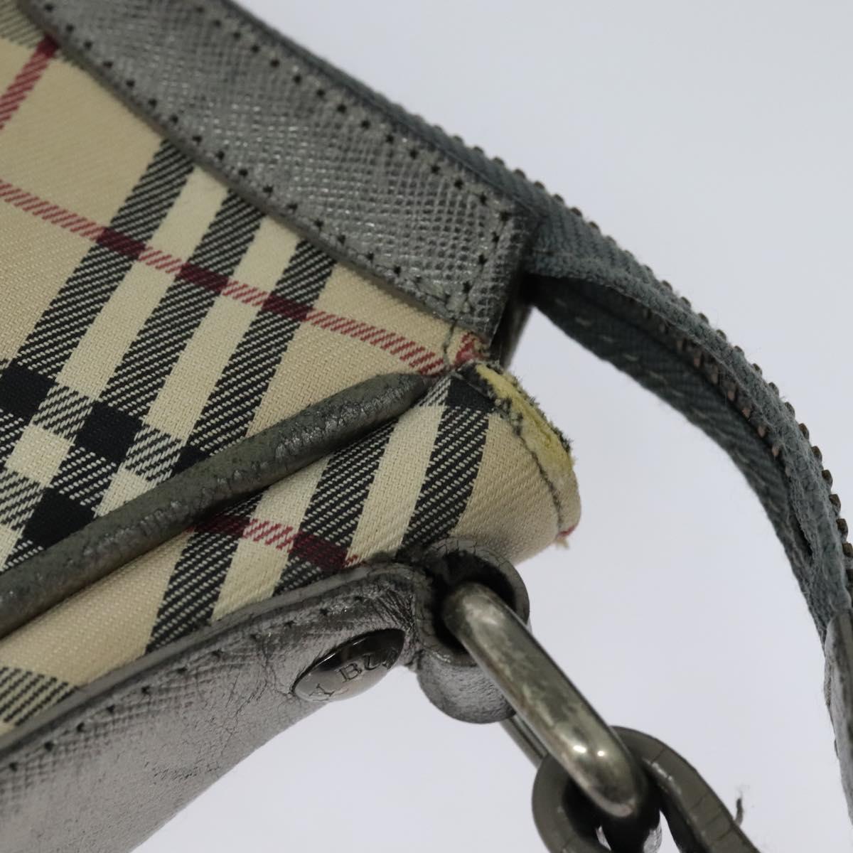 BURBERRY Nova Check Shoulder Bag Canvas Beige Silver Auth BA778