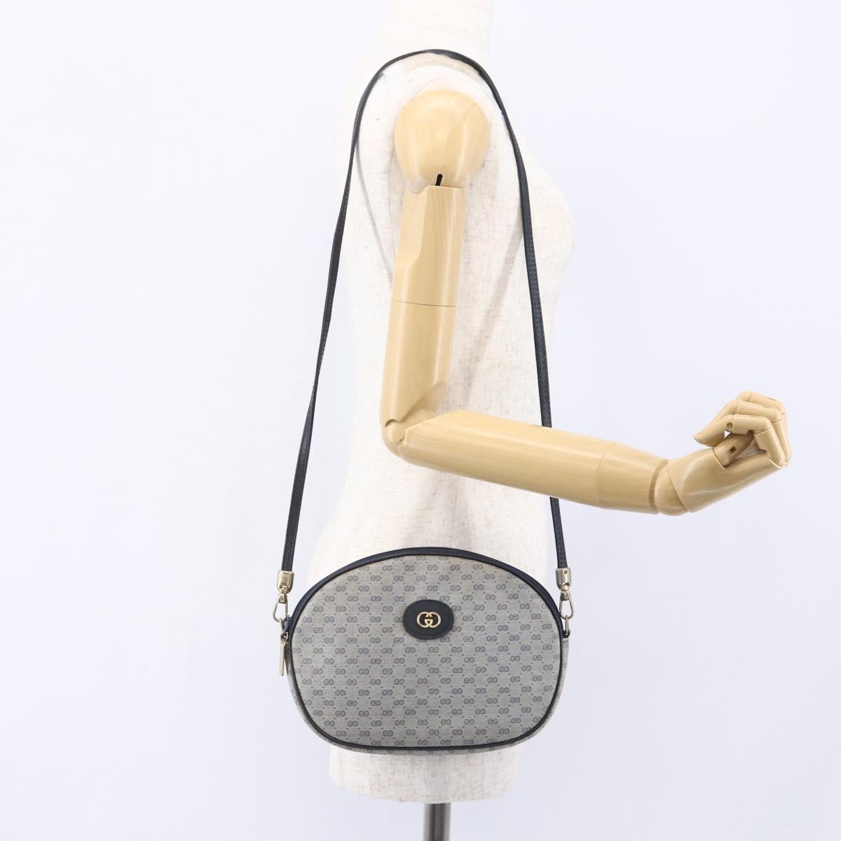 GUCCI Micro GG Supreme Shoulder Bag PVC Navy Gold Auth BA7782