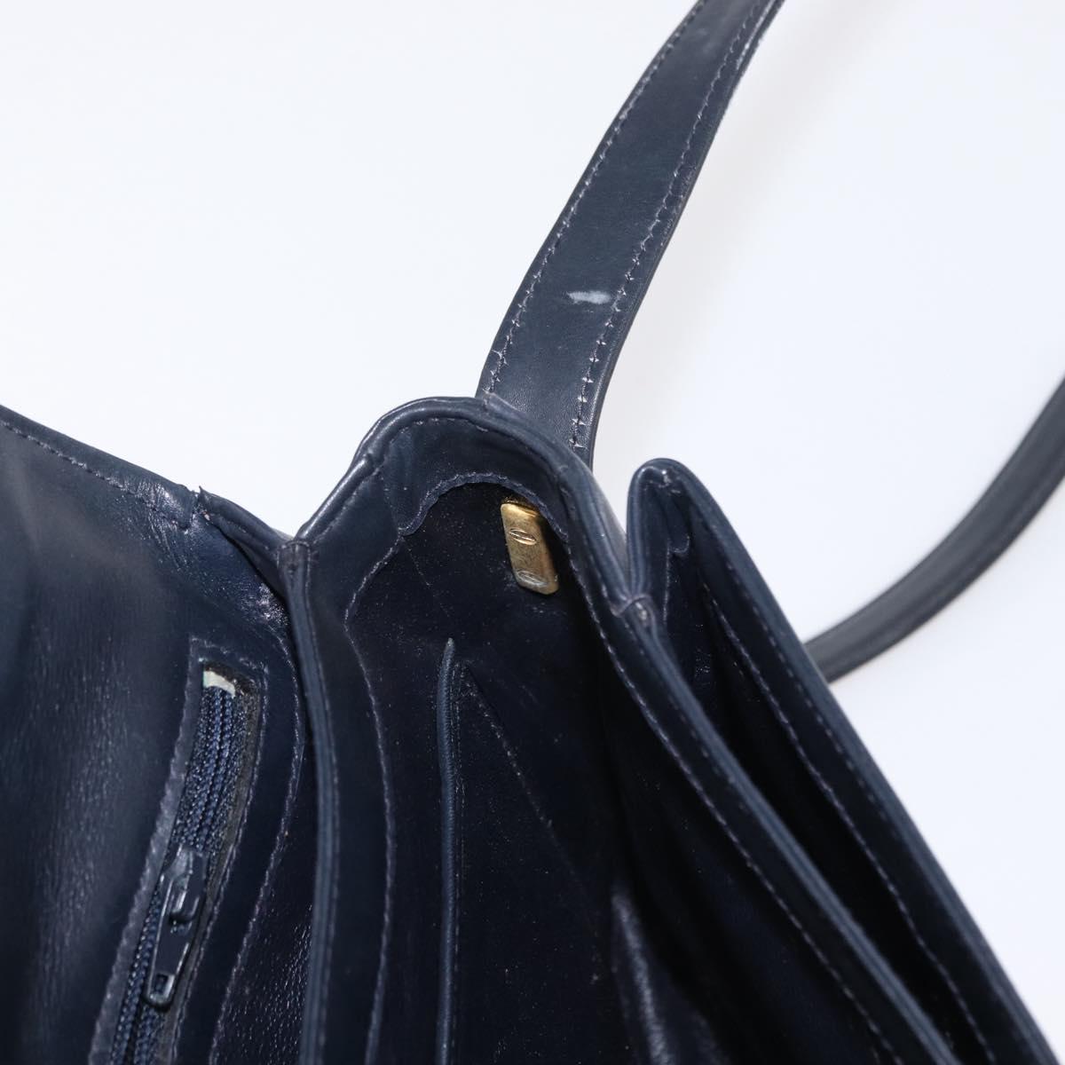 GUCCI Shoulder Bag Leather Navy Gold 406 001 2115 Auth BA7786