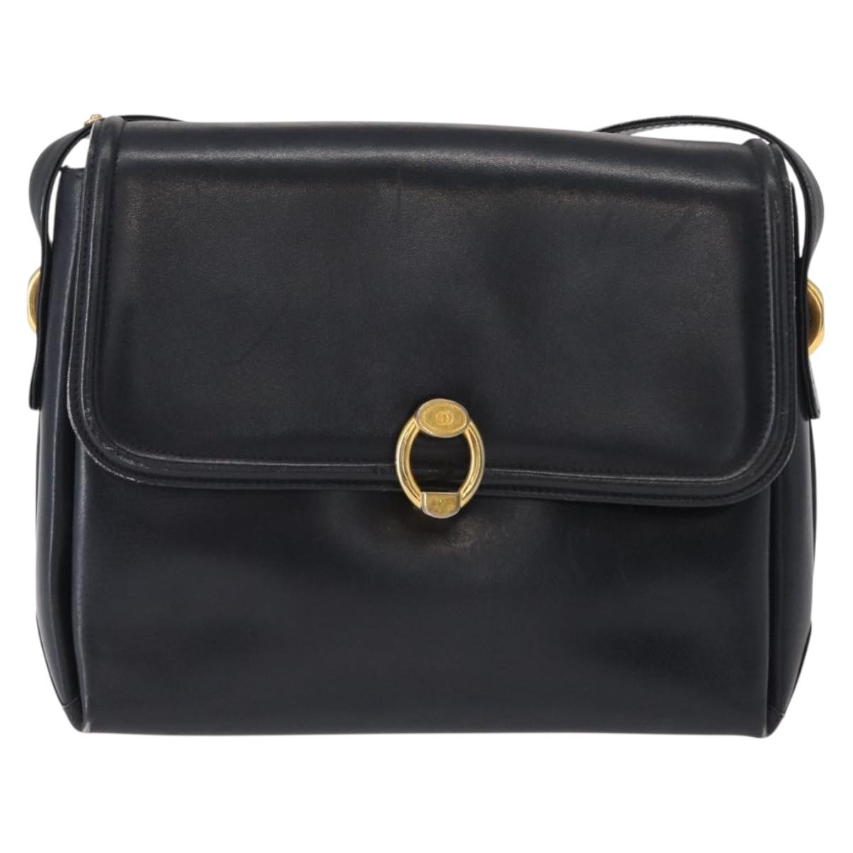 GUCCI Shoulder Bag Leather Navy Gold 406 001 2115 Auth BA7786