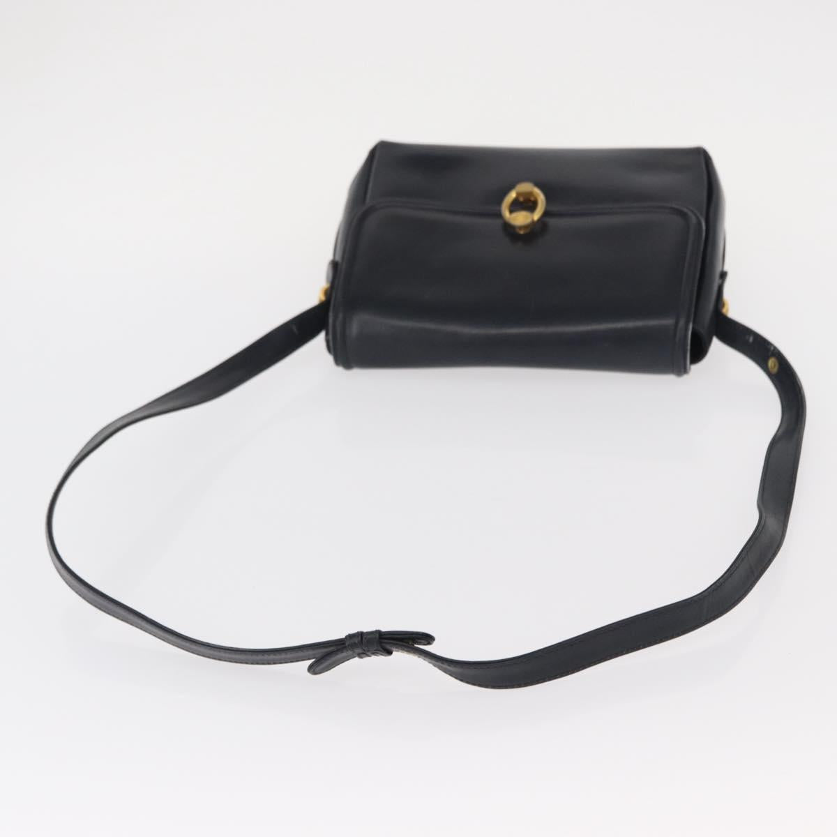 GUCCI Shoulder Bag Leather Navy Gold 406 001 2115 Auth BA7786