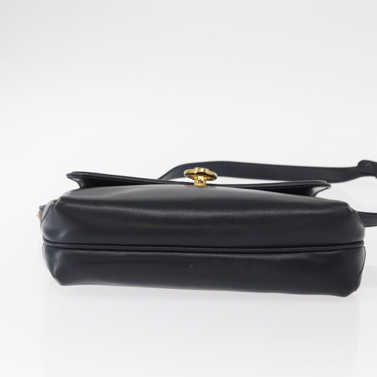 GUCCI Shoulder Bag Leather Navy Gold 406 001 2115 Auth BA7786