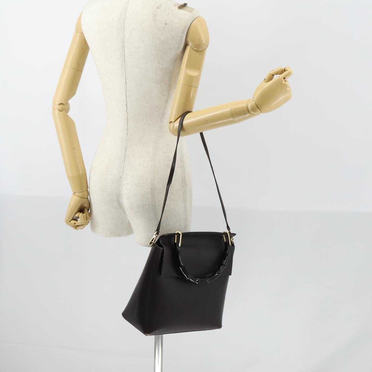GUCCI Bamboo Hand Bag Leather 2way Brown Gold 001 1886 Auth BA7787