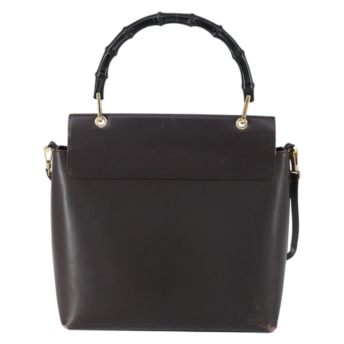 GUCCI Bamboo Hand Bag Leather 2way Brown Gold 001 1886 Auth BA7787