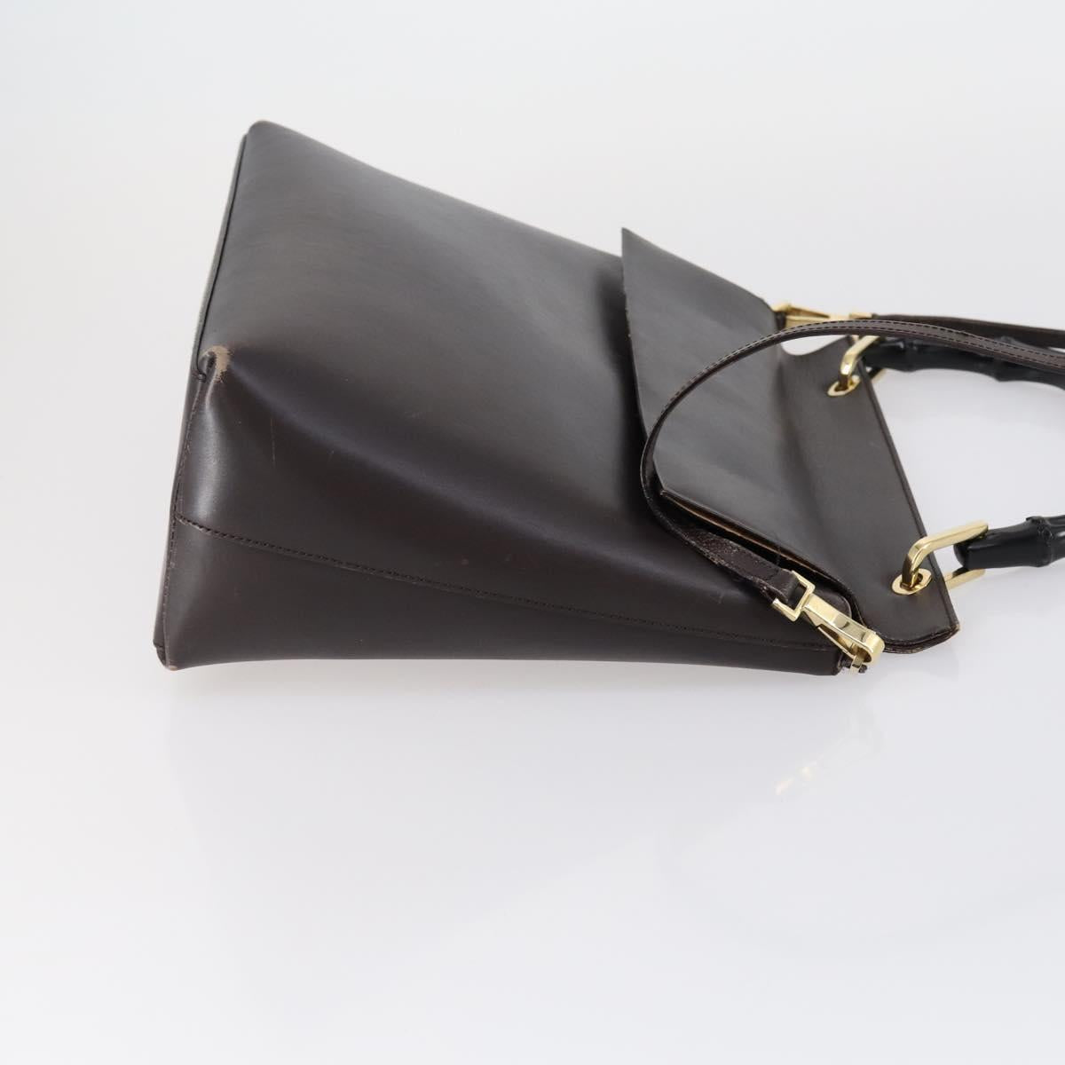 GUCCI Bamboo Hand Bag Leather 2way Brown Gold 001 1886 Auth BA7787