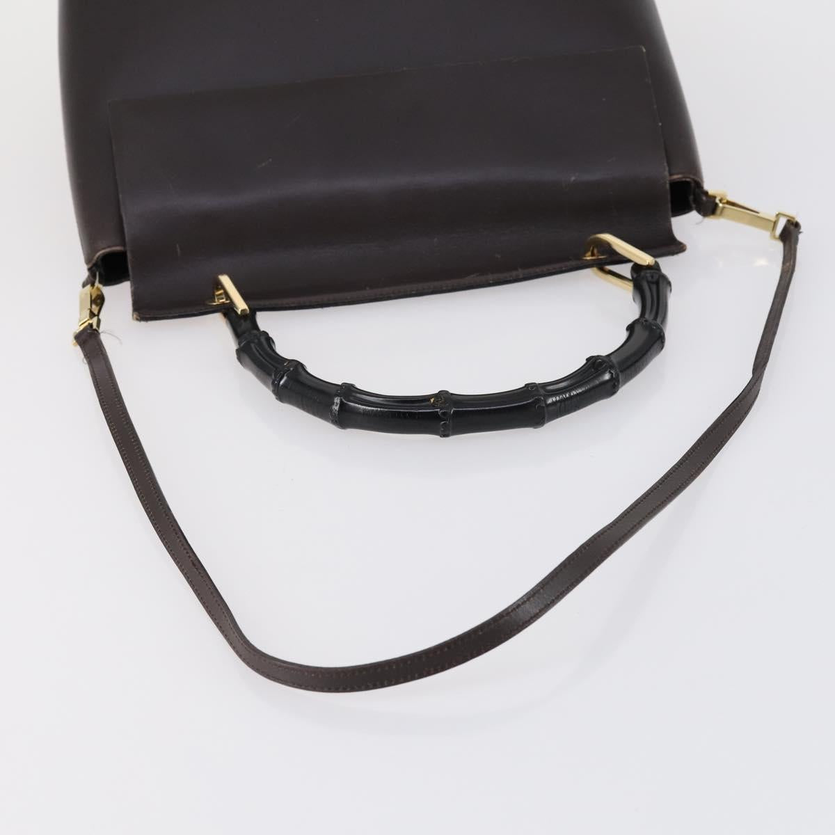 GUCCI Bamboo Hand Bag Leather 2way Brown Gold 001 1886 Auth BA7787