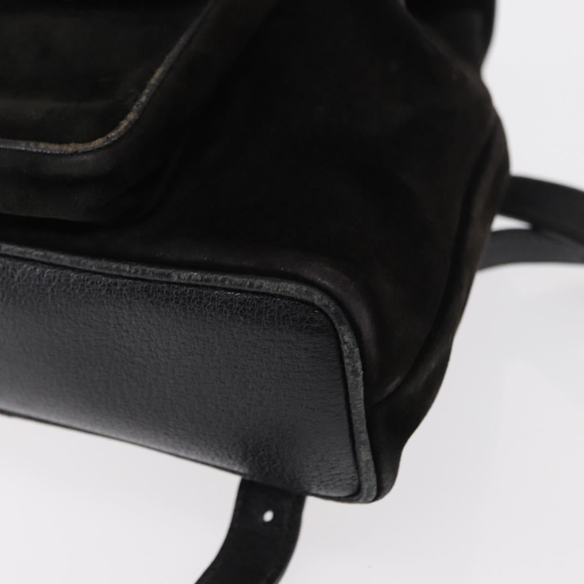 GUCCI Bamboo Backpack Suede Leather Black Gold 003 1705 0030 Auth BA7789