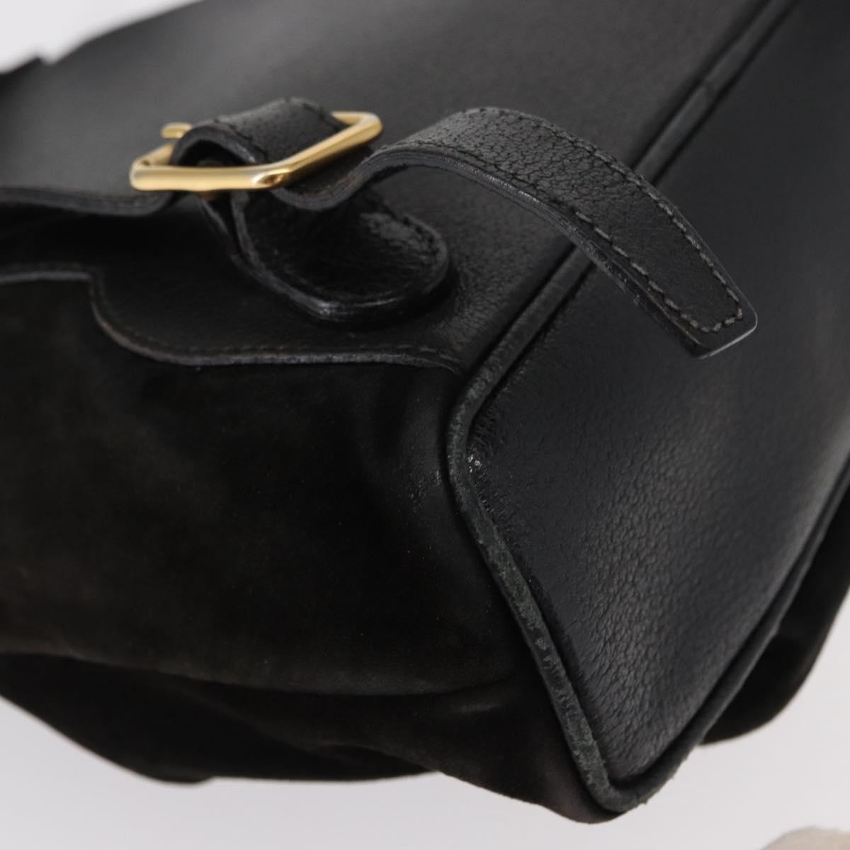 GUCCI Bamboo Backpack Suede Leather Black Gold 003 1705 0030 Auth BA7789