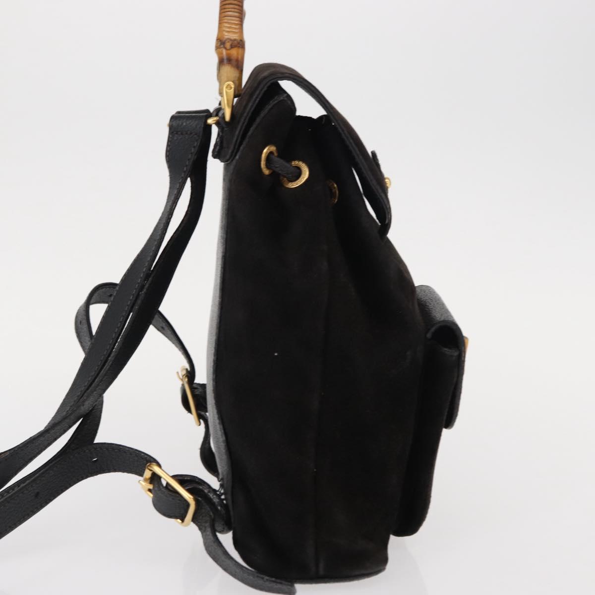 GUCCI Bamboo Backpack Suede Leather Black Gold 003 1705 0030 Auth BA7789