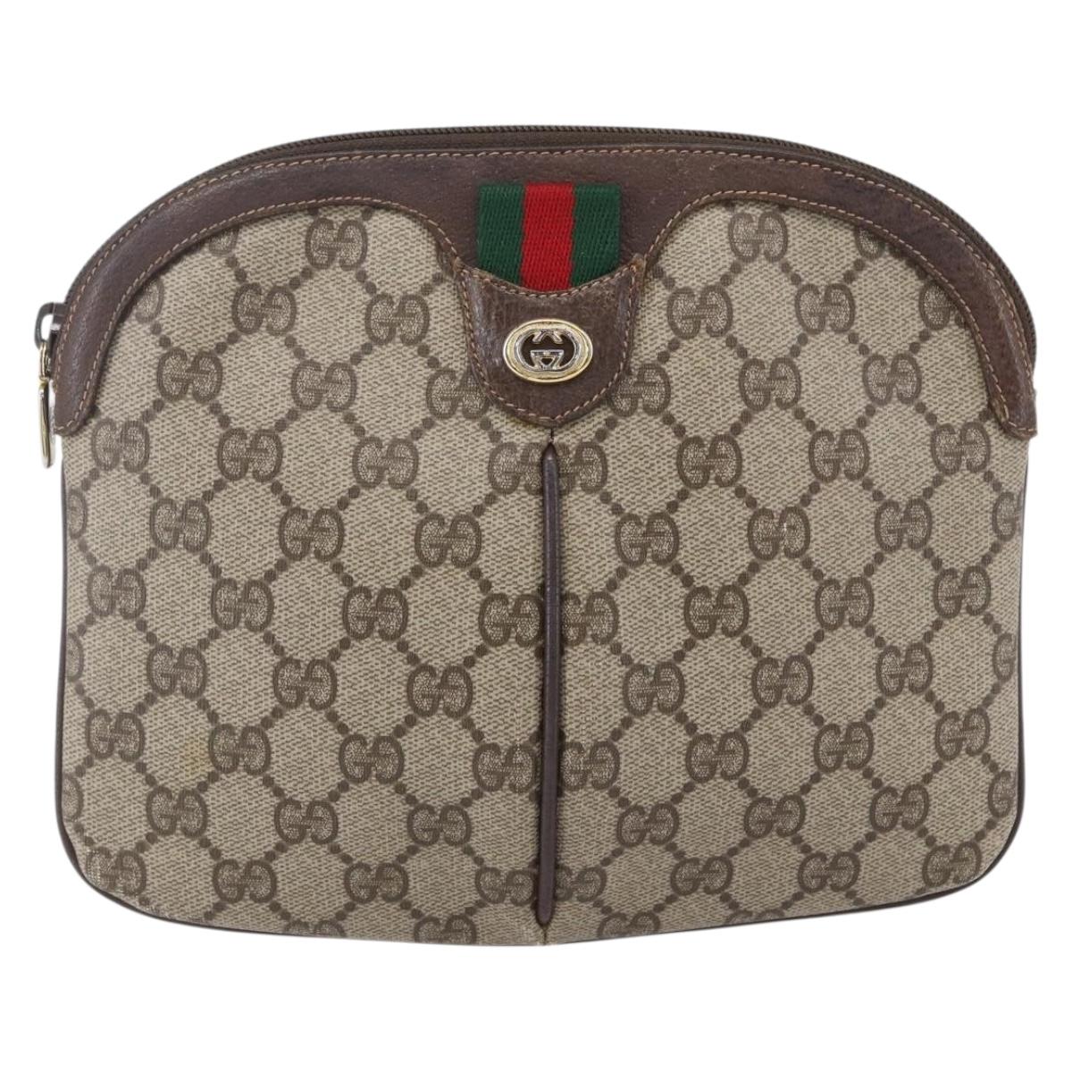 GUCCI GG Supreme Web Sherry Line Bag PVC Beige Gold 904 02 047 Auth BA7792