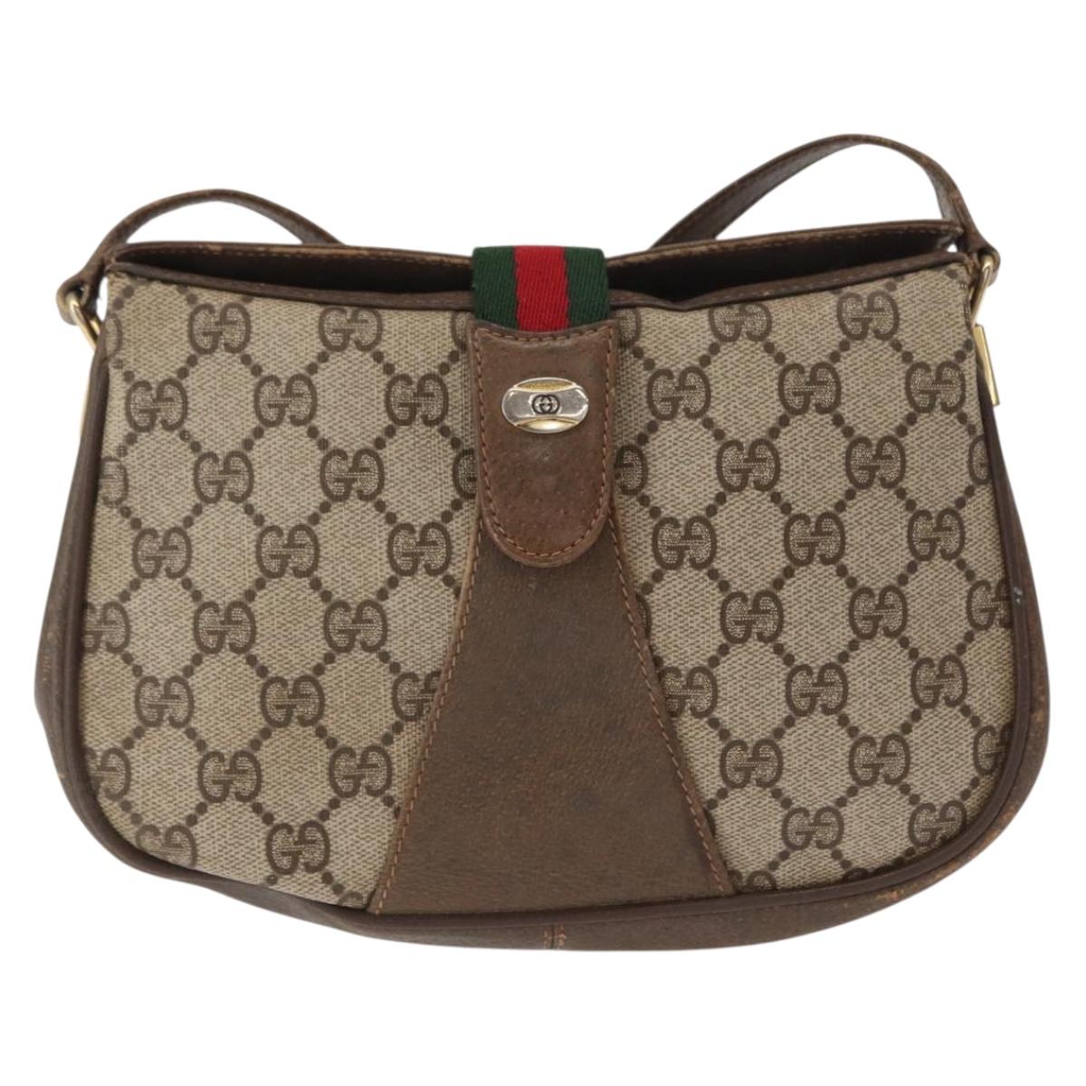 GUCCI GG Supreme Web Sherry Line Bag PVC Beige Gold 72 02 024 Auth BA7793
