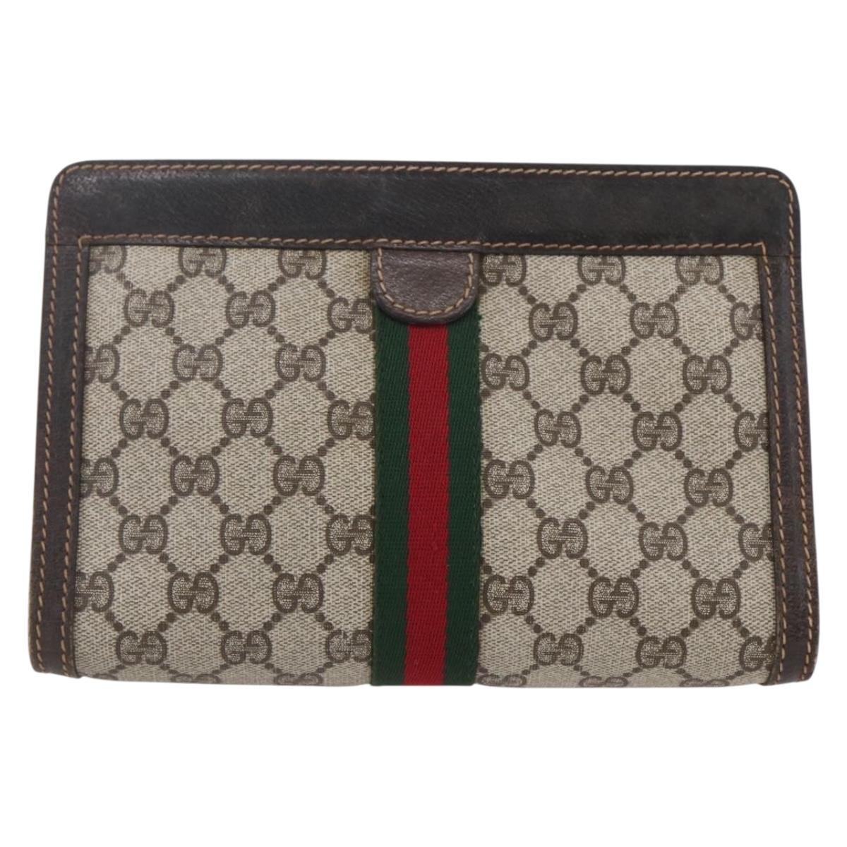 GUCCI GG Supreme Web Sherry Line Bag PVC Beige Gold 41 014 2125 23 Auth BA7795