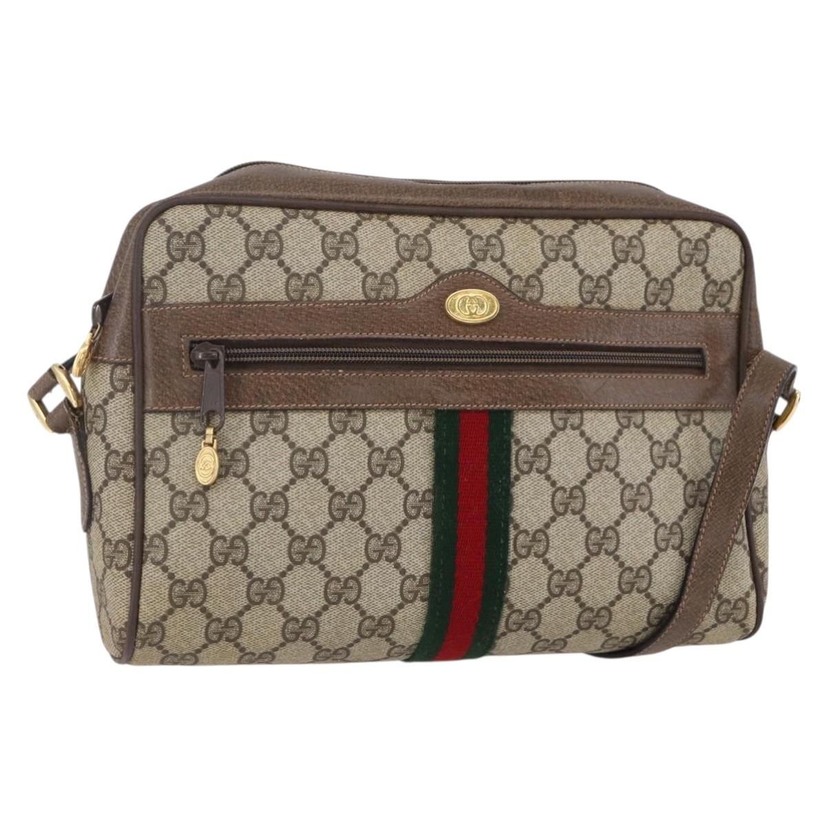 GUCCI GG Supreme Web Sherry Line Bag PVC Beige Gold 14 02 005 Auth BA7798