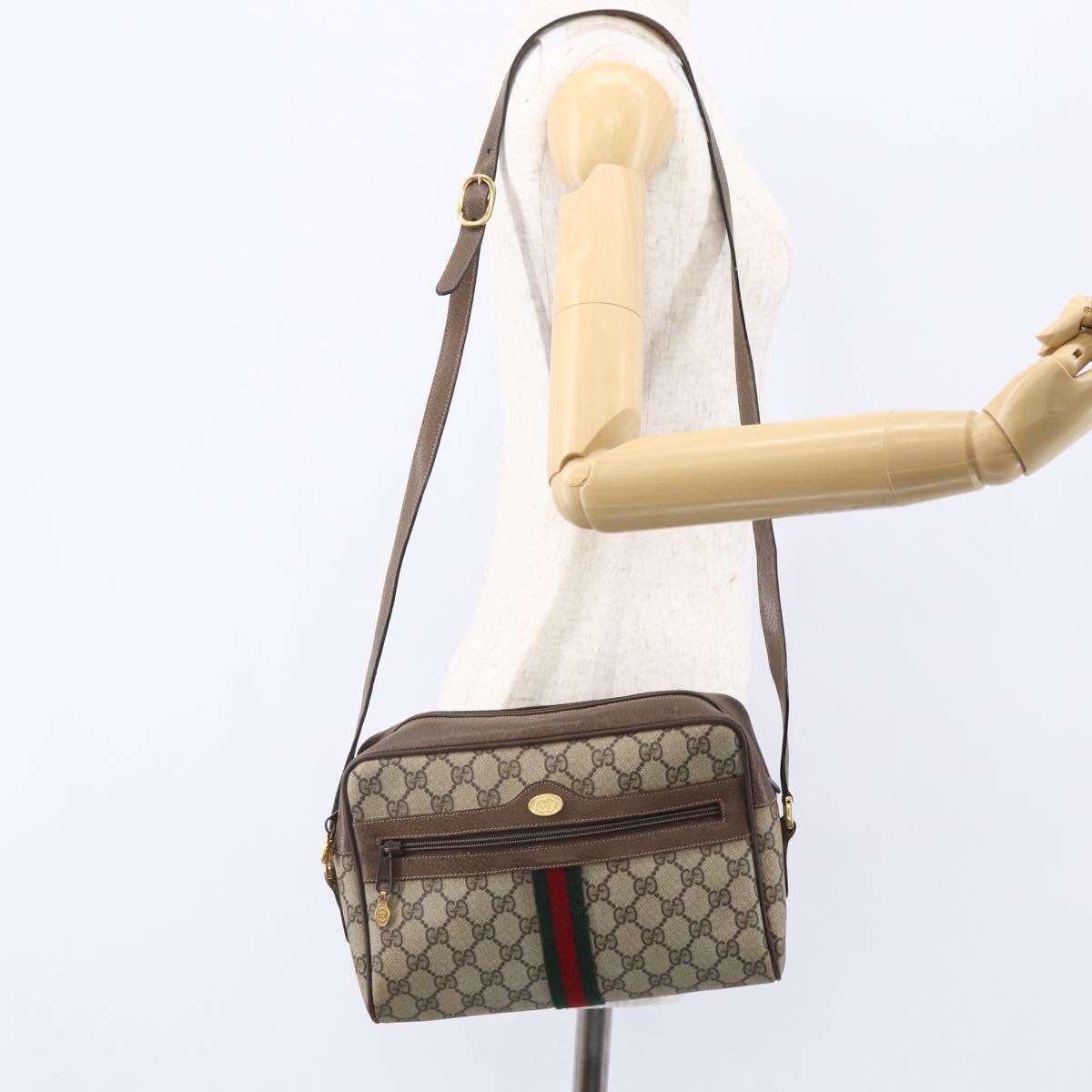 GUCCI GG Supreme Web Sherry Line Bag PVC Beige Gold 14 02 005 Auth BA7798