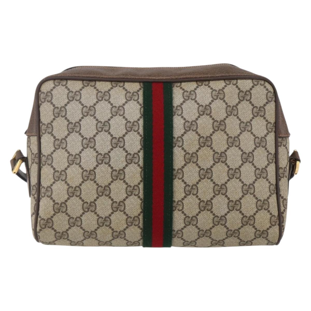 GUCCI GG Supreme Web Sherry Line Bag PVC Beige Gold 14 02 005 Auth BA7798