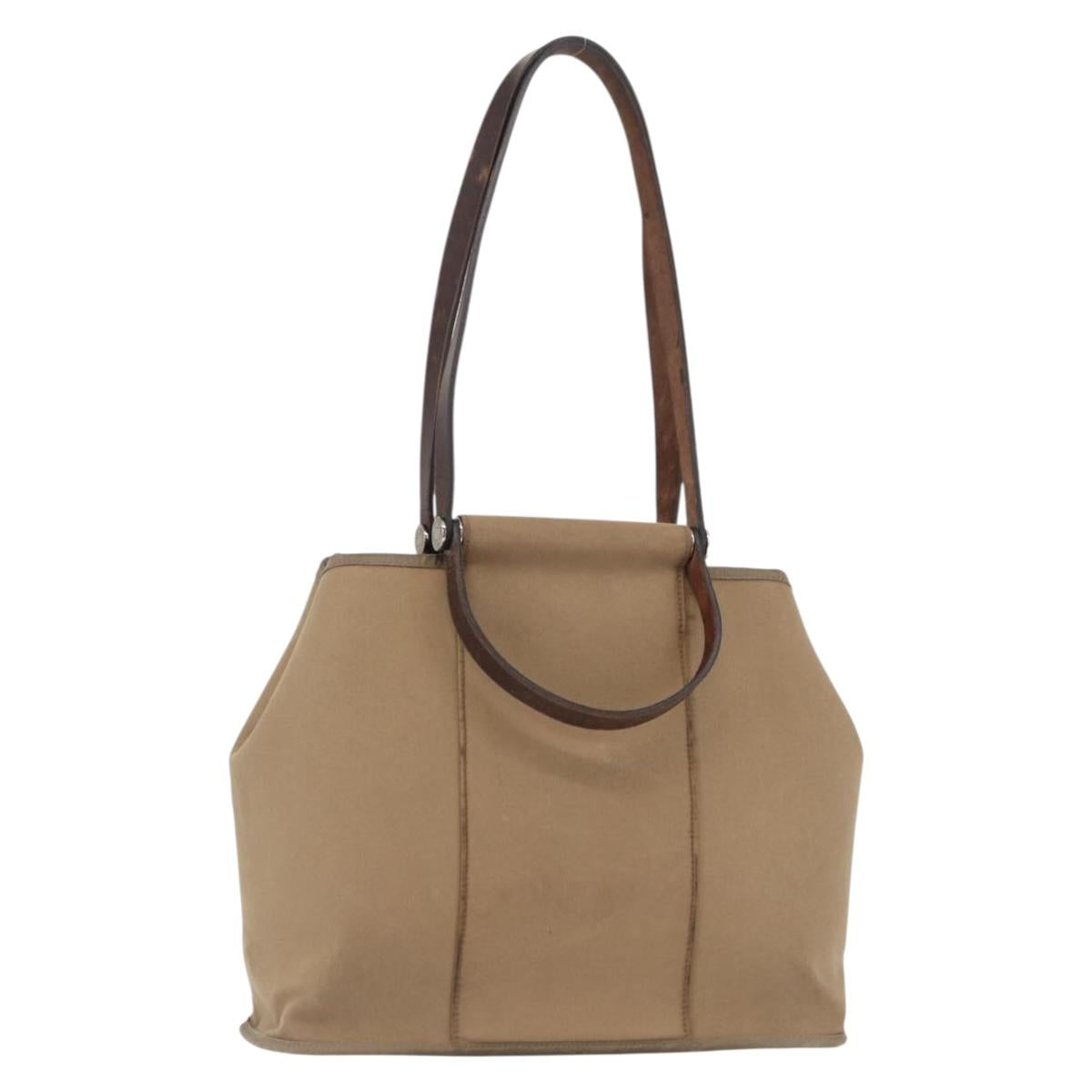 HERMES Cavac Elan PM Hand Bag Canvas Beige Silver Auth BA7802