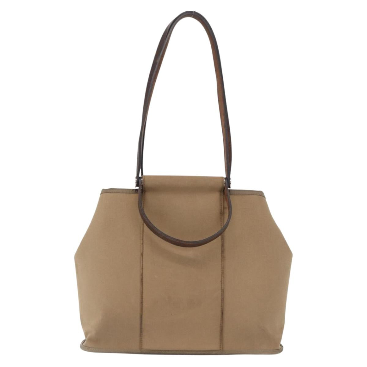 HERMES Cavac Elan PM Hand Bag Canvas Beige Silver Auth BA7802