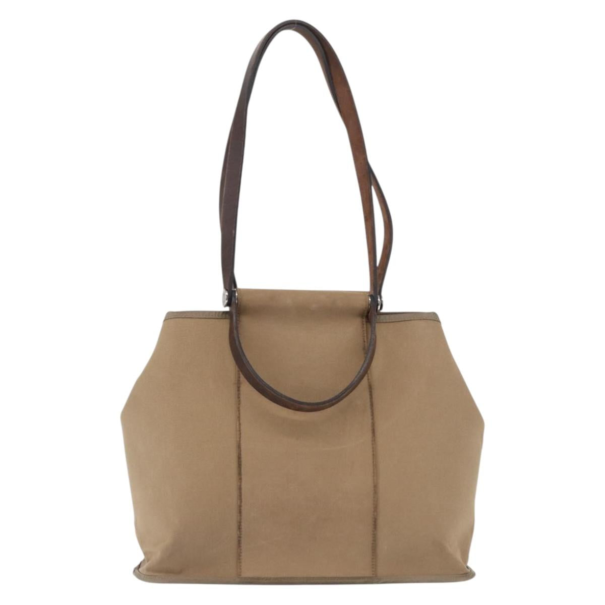 HERMES Cavac Elan PM Hand Bag Canvas Beige Silver Auth BA7802