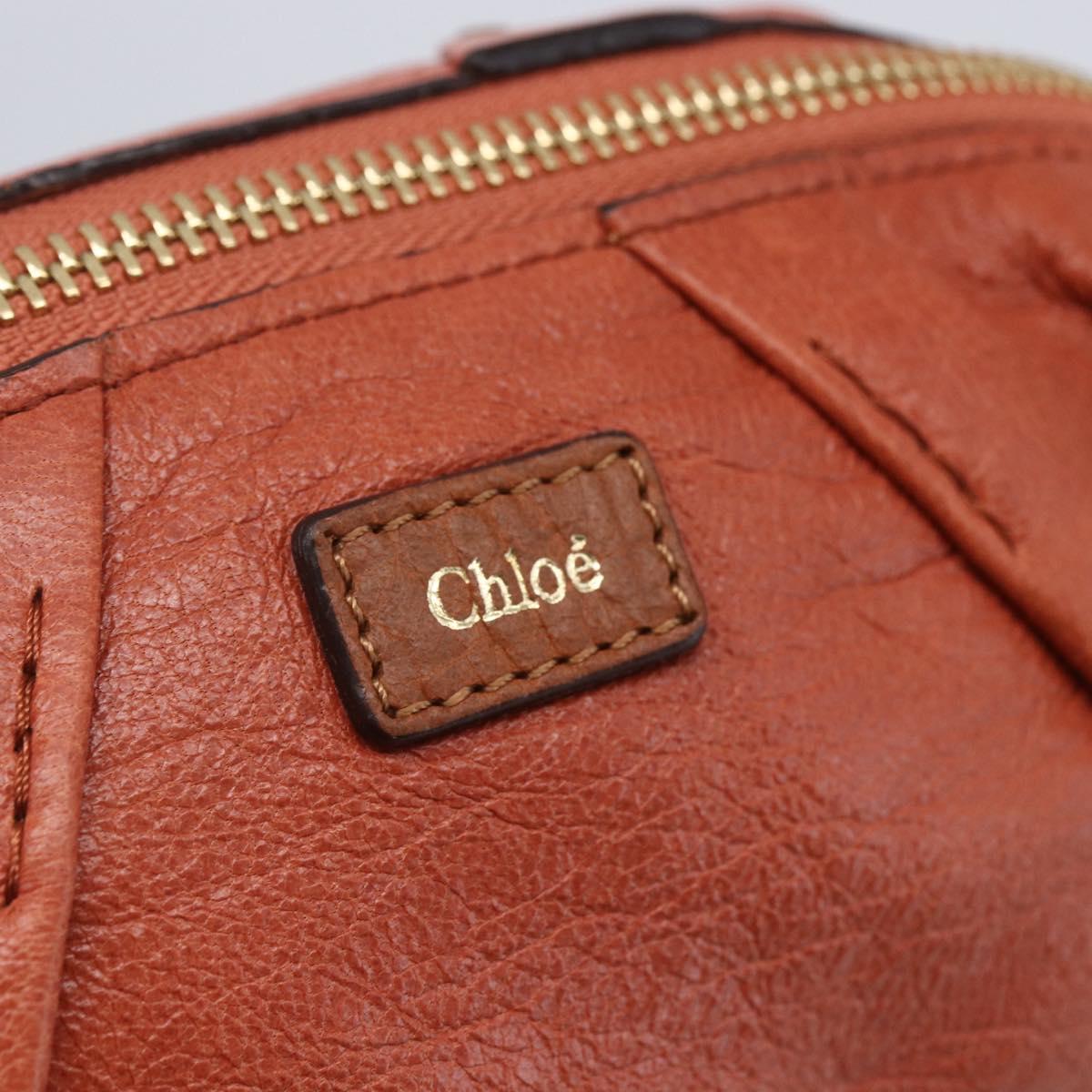 Chloe Hand Bag Leather 2way Orange Gold Auth BA7804