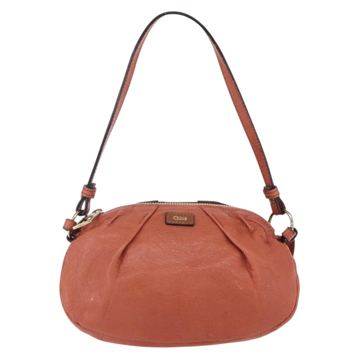 Chloe Hand Bag Leather 2way Orange Gold Auth BA7804