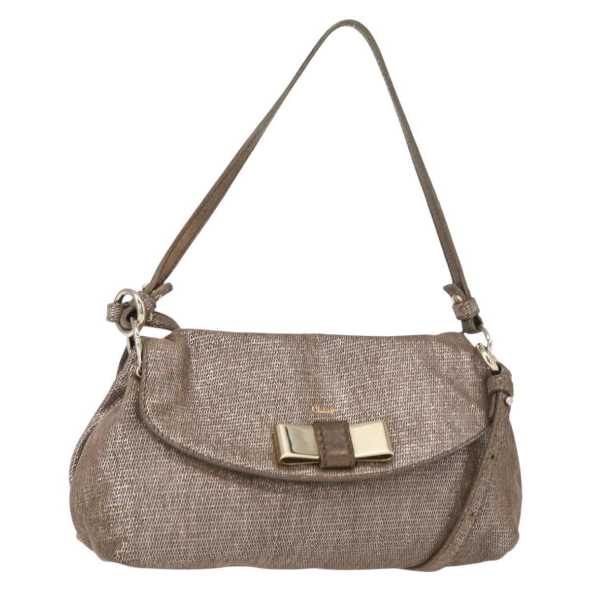 Chloe Lily Hand Bag Canvas 2way Silver Auth BA7806