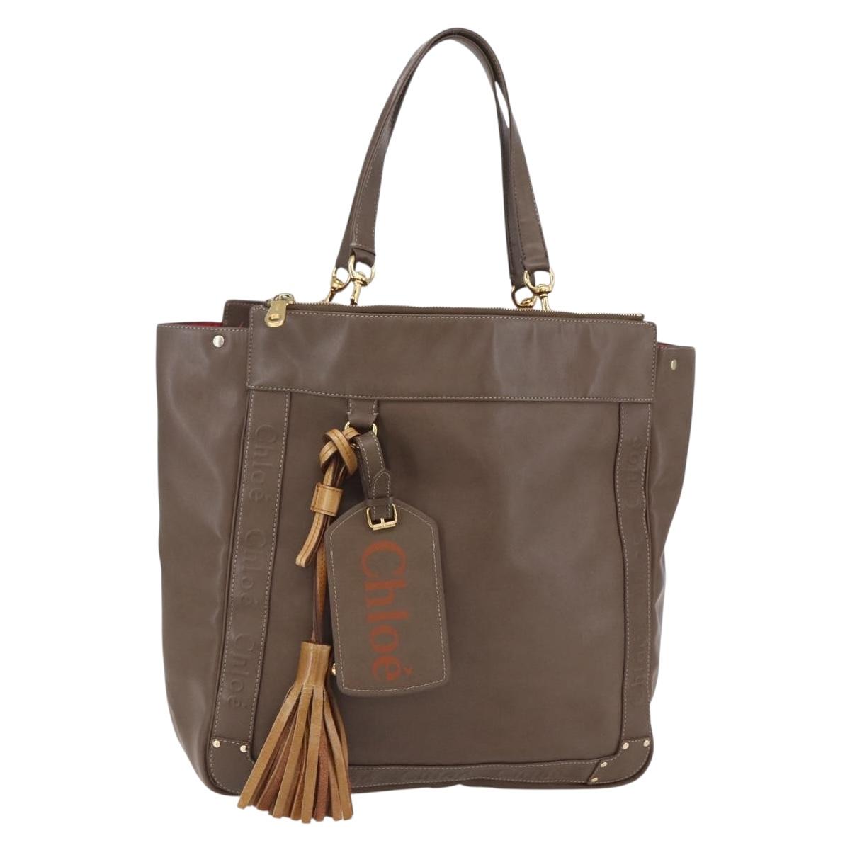 Chloe Eden Tote Bag Leather Brown Gold Auth BA7811