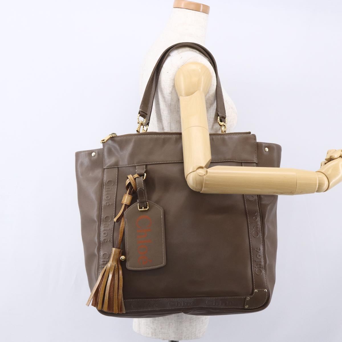 Chloe Eden Tote Bag Leather Brown Gold Auth BA7811