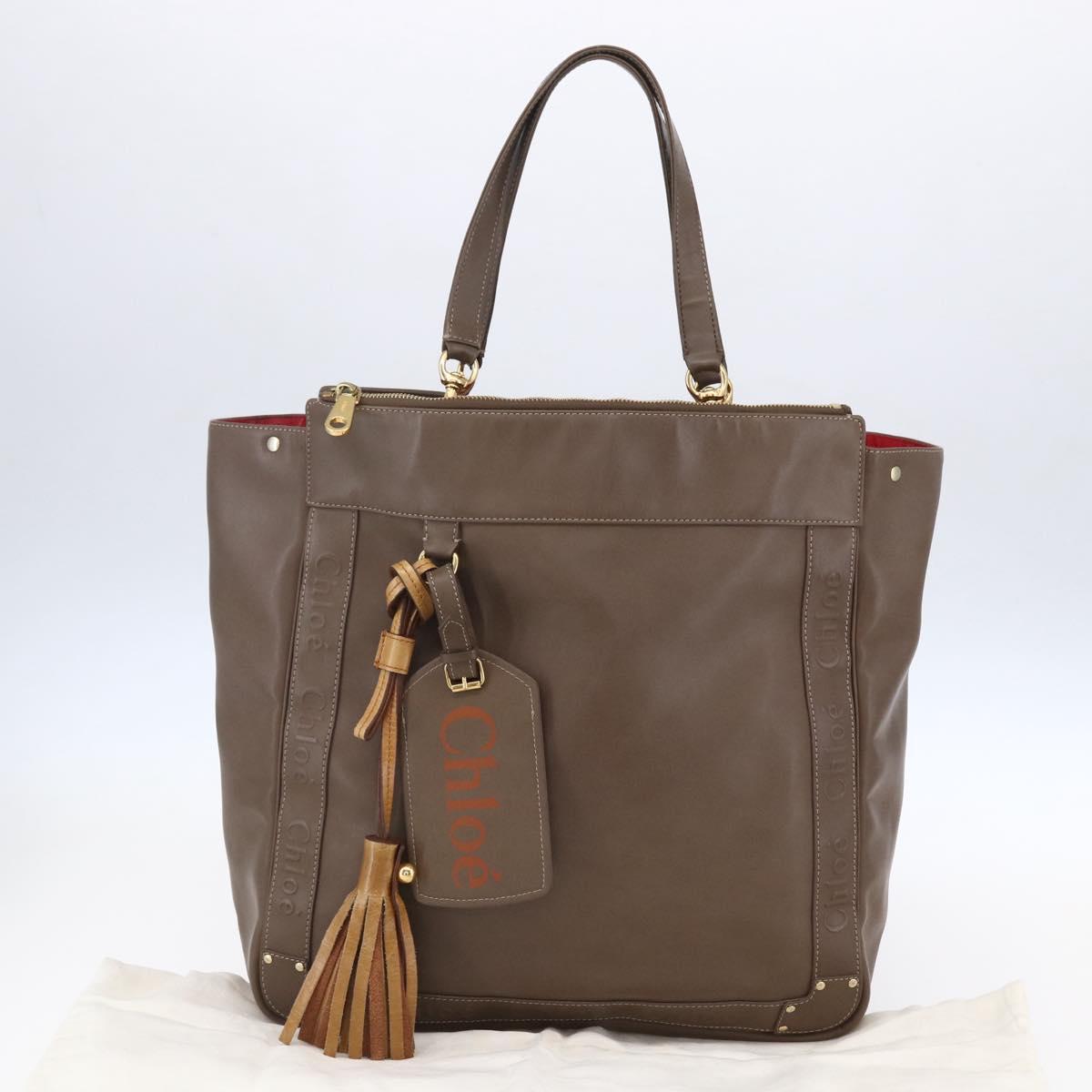 Chloe Eden Tote Bag Leather Brown Gold Auth BA7811