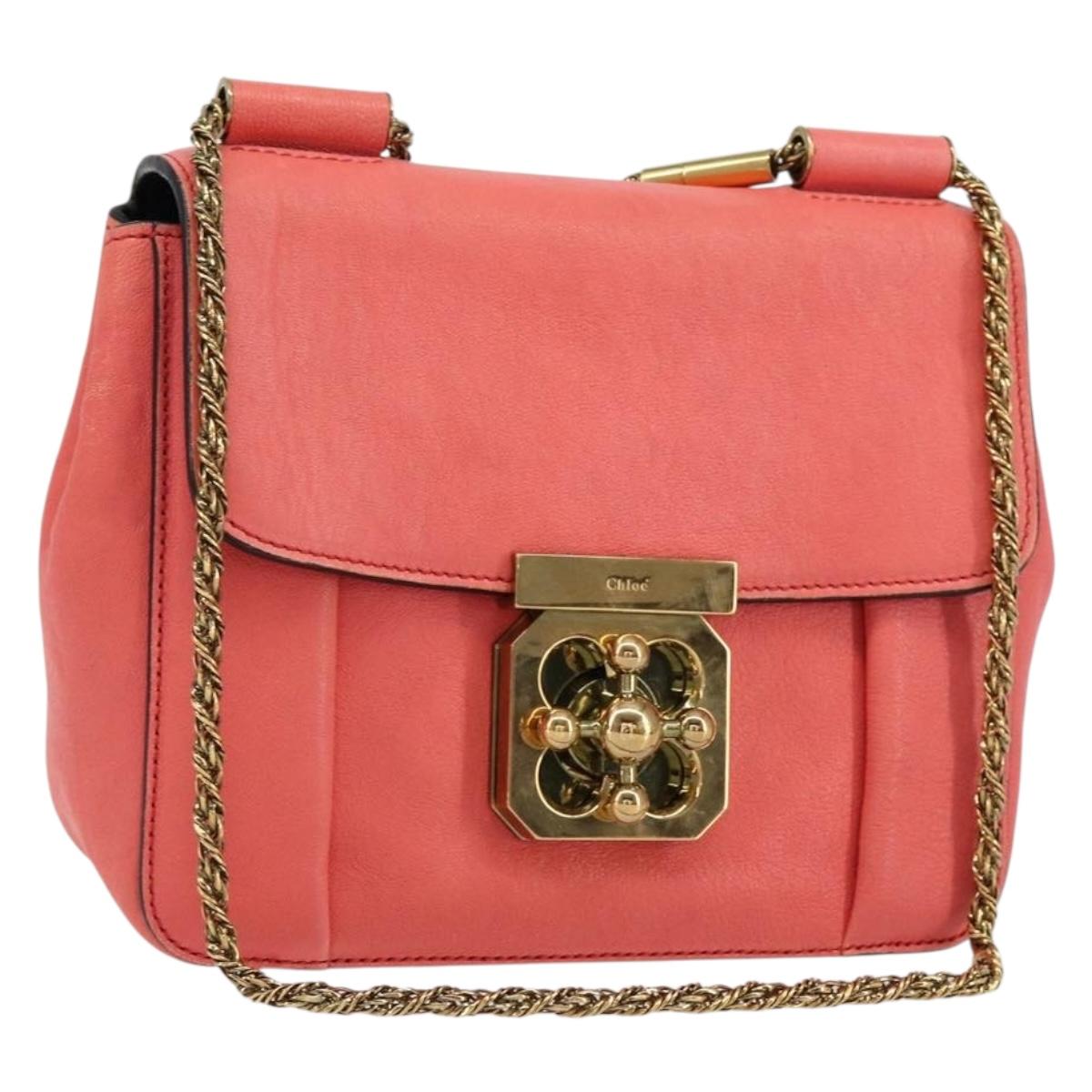 Chloe Chain Elsie Shoulder Bag Leather Pink Gold Auth BA7812