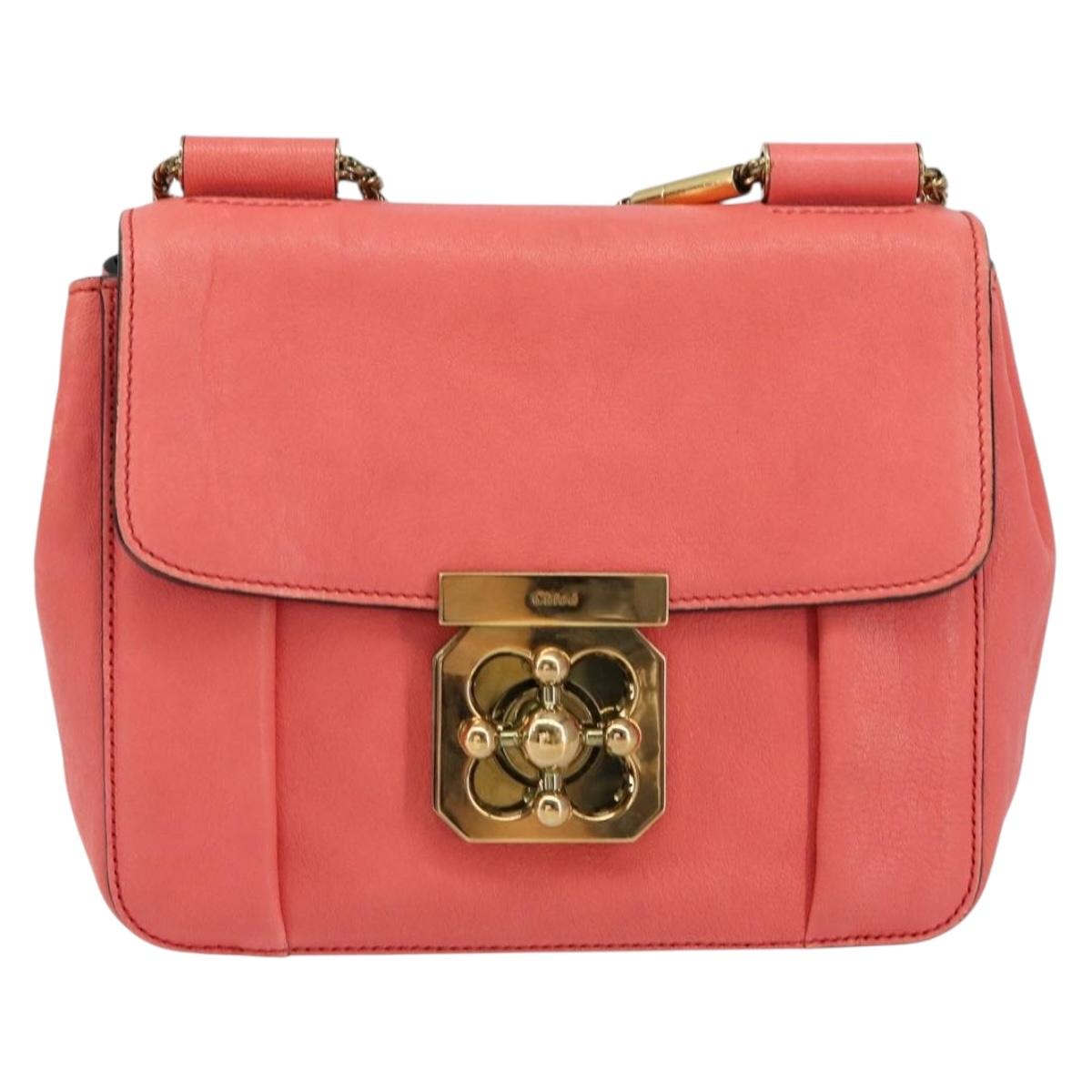 Chloe Chain Elsie Shoulder Bag Leather Pink Gold Auth BA7812