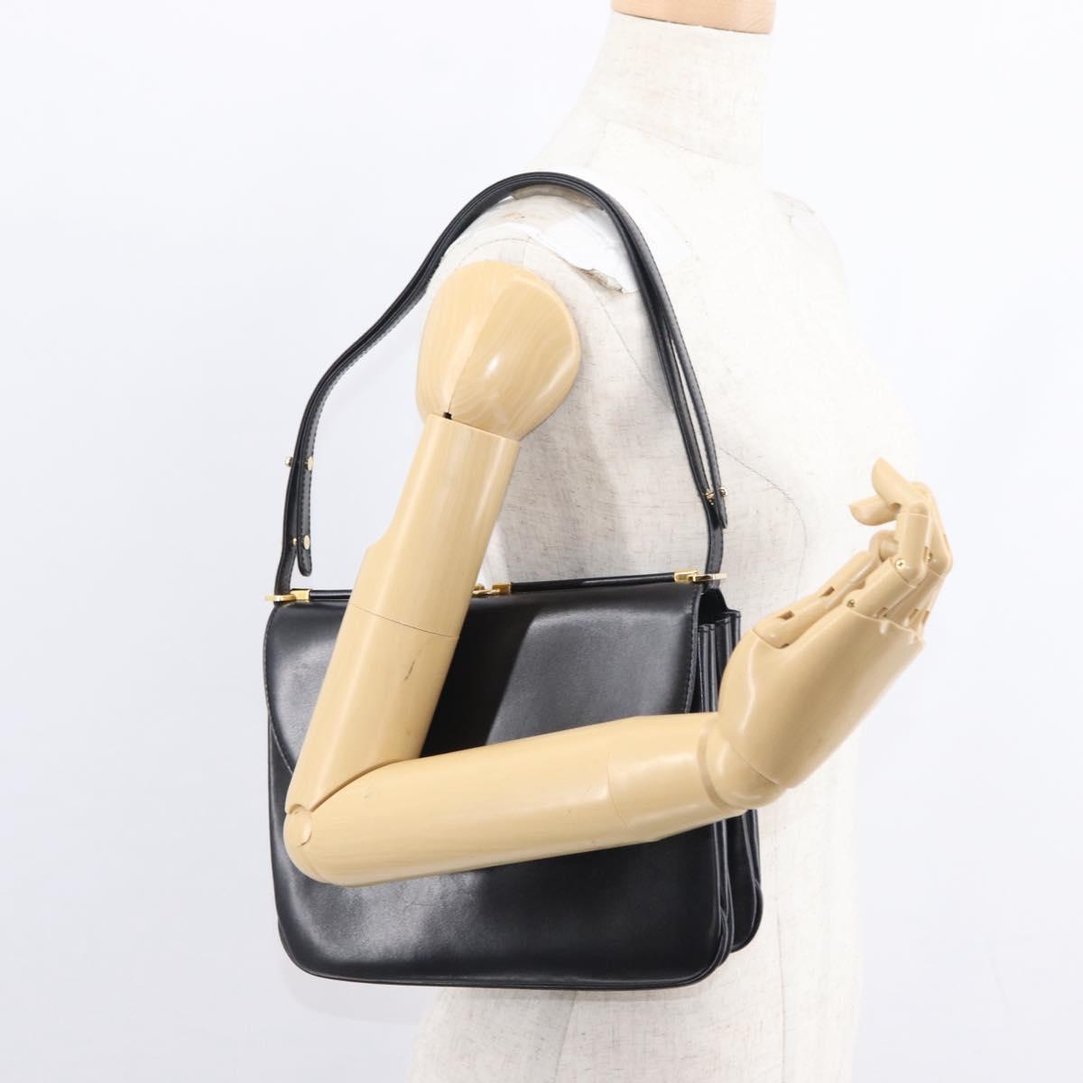 BALLY Shoulder Bag Leather Black Gold Auth BA7813