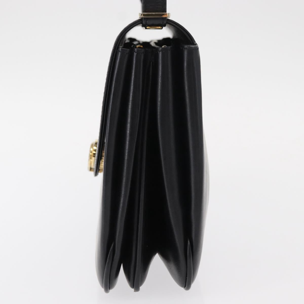 BALLY Shoulder Bag Leather Black Gold Auth BA7813