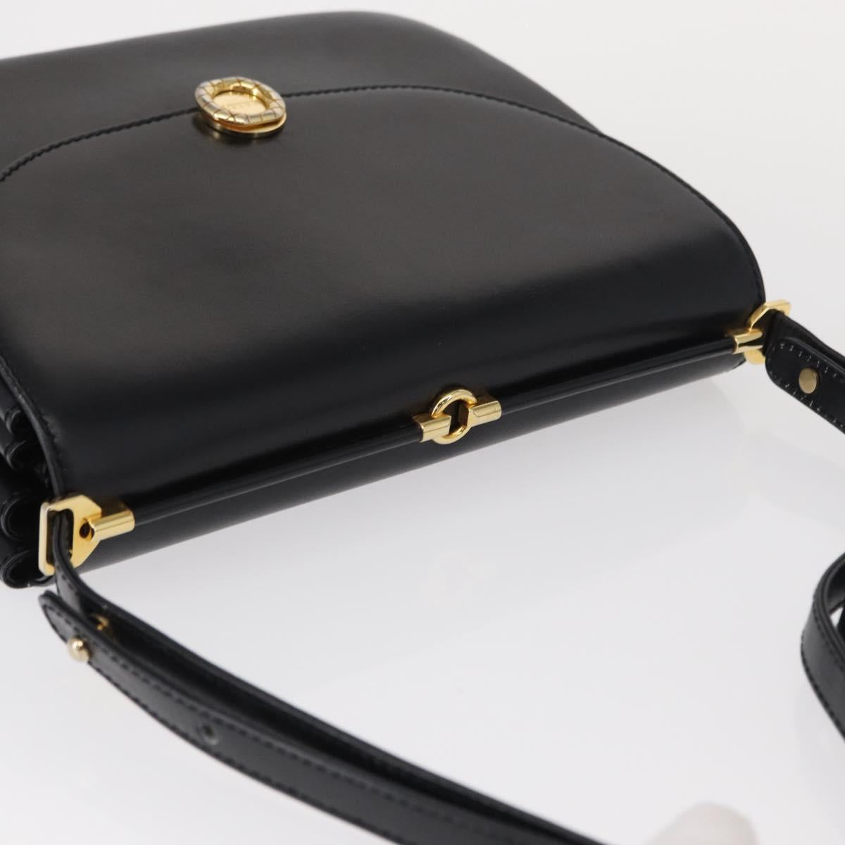 BALLY Shoulder Bag Leather Black Gold Auth BA7813